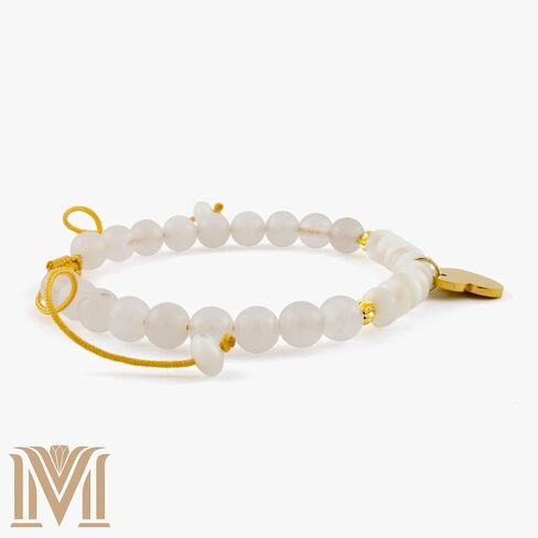 Adjustable White Jade & Mother of Pearl Bracelet for Women – Handmade Macrame Heart Charm Bracelet – Gift-Ready Jewelry for Small to Large Wrists by Mana Gallery in Saudi Arabia