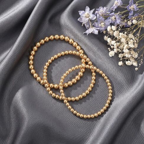 6Pcs Gold Bracelet for Women Stretchable Elastic Gold Strand Bead Ball Bracelet Non Tarnish Trendy Bohemian Jewelry Waterproof Stackable Golden Bracelets for Women in Kuwait
