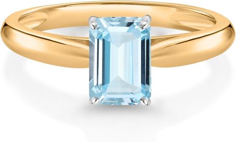 Gem Stone King 0.80 Cttw Sky Blue Aquamarine Solitaire Engagement Ring for Women | 10K Yellow and White Gold | Emerald Cut 7X5MM | Wedding Engagement Anniversary Promise Ring For Women in Kuwait