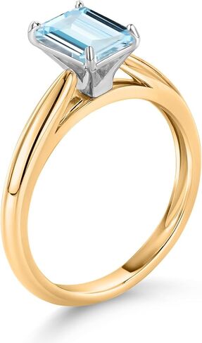 Gem Stone King 0.80 Cttw Sky Blue Aquamarine Solitaire Engagement Ring for Women | 10K Yellow and White Gold | Emerald Cut 7X5MM | Wedding Engagement Anniversary Promise Ring For Women in Kuwait