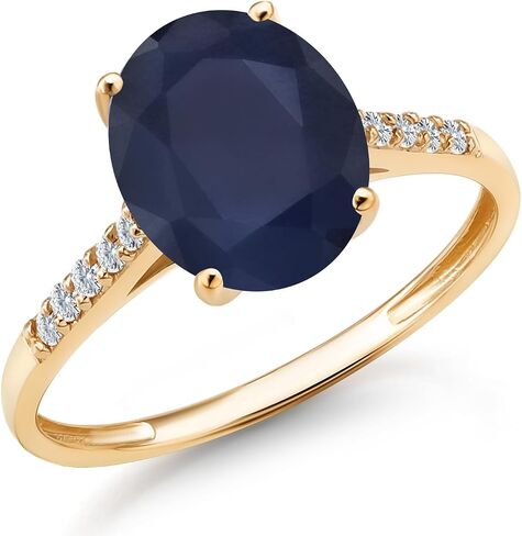 Gem Stone King 2-3 Cttw Oval Gemstone Birthstone and White Diamond Engagement Ring for Women | 10K Yellow Gold Ring For Women | Oval 10X8MM | Sizes 5 to 9 in Kuwait