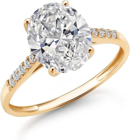 Gem Stone King 2-3 Cttw Oval Gemstone Birthstone and White Diamond Engagement Ring for Women | 10K Yellow Gold Ring For Women | Oval 10X8MM | Sizes 5 to 9 in Kuwait