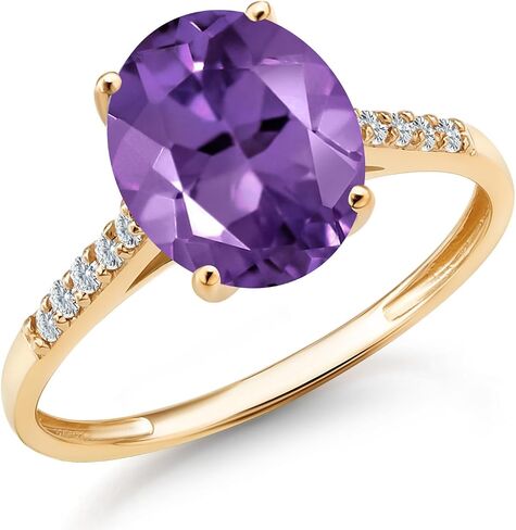 Gem Stone King 2-3 Cttw Oval Gemstone Birthstone and White Diamond Engagement Ring for Women | 10K Yellow Gold Ring For Women | Oval 10X8MM | Sizes 5 to 9 in Kuwait