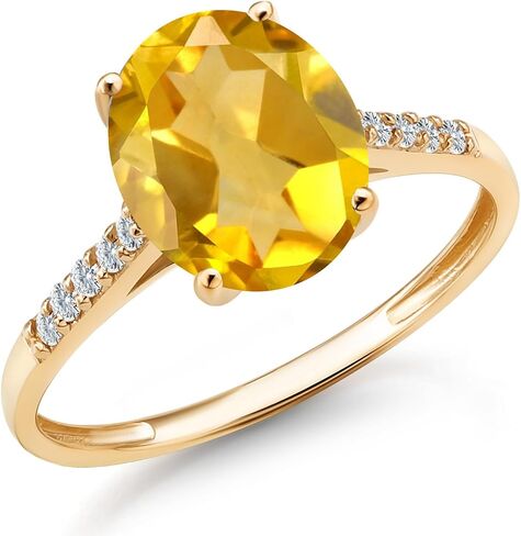 Gem Stone King 2-3 Cttw Oval Gemstone Birthstone and White Diamond Engagement Ring for Women | 10K Yellow Gold Ring For Women | Oval 10X8MM | Sizes 5 to 9 in Kuwait