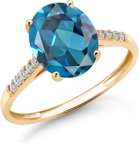 Gem Stone King 2-3 Cttw Oval Gemstone Birthstone and White Diamond Engagement Ring for Women | 10K Yellow Gold Ring For Women | Oval 10X8MM | Sizes 5 to 9 in Kuwait