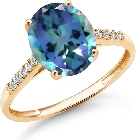 Gem Stone King 2-3 Cttw Oval Gemstone Birthstone and White Diamond Engagement Ring for Women | 10K Yellow Gold Ring For Women | Oval 10X8MM | Sizes 5 to 9 in Kuwait