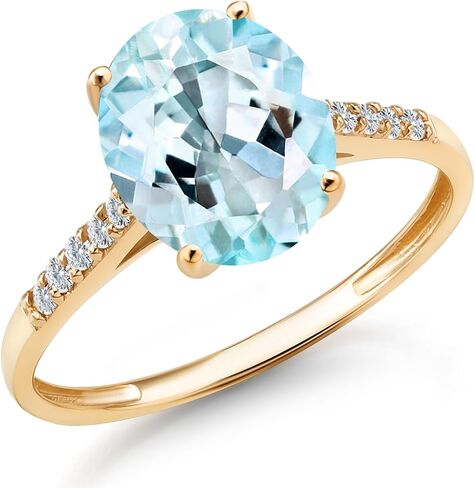 Gem Stone King 2-3 Cttw Oval Gemstone Birthstone and White Diamond Engagement Ring for Women | 10K Yellow Gold Ring For Women | Oval 10X8MM | Sizes 5 to 9 in Kuwait