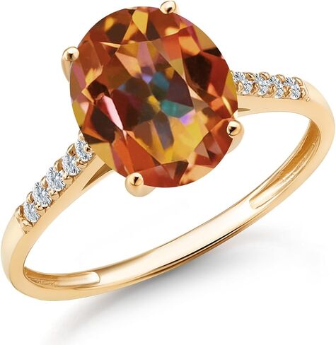 Gem Stone King 2-3 Cttw Oval Gemstone Birthstone and White Diamond Engagement Ring for Women | 10K Yellow Gold Ring For Women | Oval 10X8MM | Sizes 5 to 9 in Kuwait