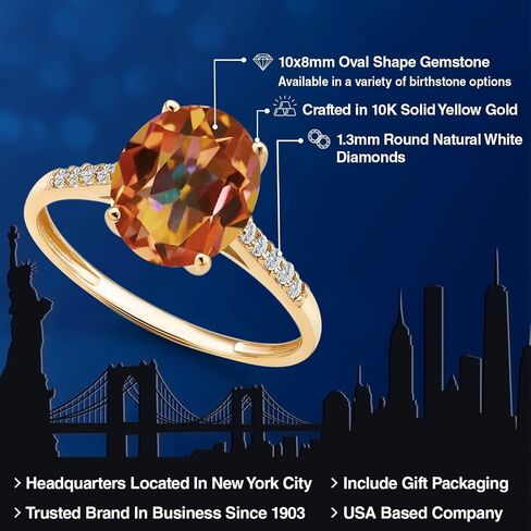 Gem Stone King 2-3 Cttw Oval Gemstone Birthstone and White Diamond Engagement Ring for Women | 10K Yellow Gold Ring For Women | Oval 10X8MM | Sizes 5 to 9 in Kuwait
