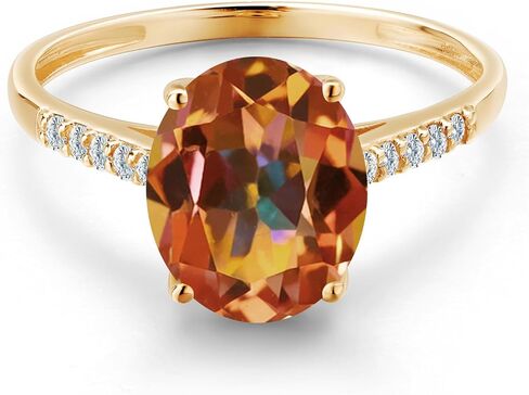 Gem Stone King 2-3 Cttw Oval Gemstone Birthstone and White Diamond Engagement Ring for Women | 10K Yellow Gold Ring For Women | Oval 10X8MM | Sizes 5 to 9 in Kuwait