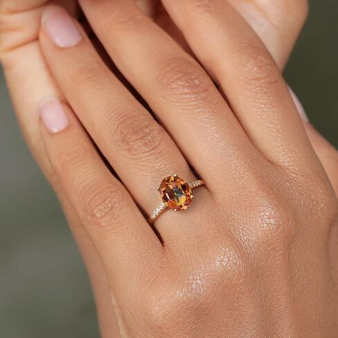 Gem Stone King 2-3 Cttw Oval Gemstone Birthstone and White Diamond Engagement Ring for Women | 10K Yellow Gold Ring For Women | Oval 10X8MM | Sizes 5 to 9 in Kuwait