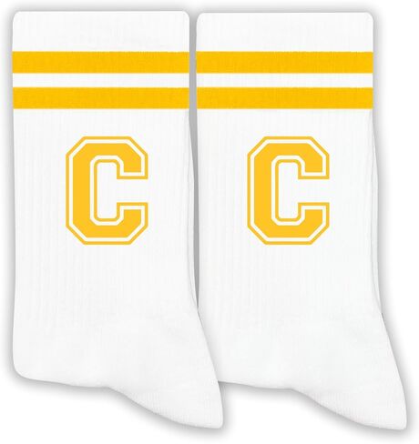 Golden Yellow Initial Stripes Socks,Letter Socks Gifts for Birthday,Christmas,Back-to-school Season,etc. in Saudi Arabia
