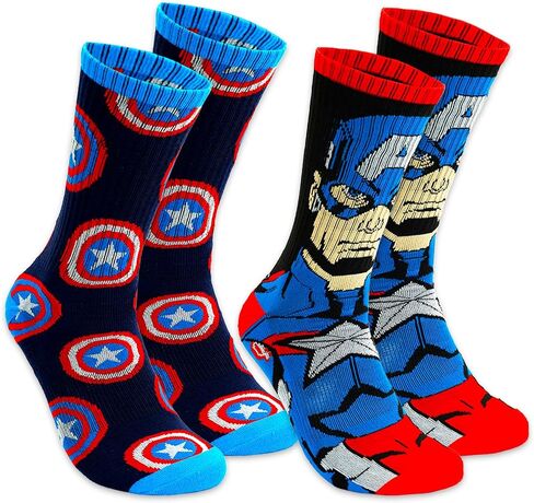 Captain America Sock Set - Bundle with 2 Pairs of Marvel Crew Socks One-Size Fits All Plus Bookmark | Captain America Gift Set for Men, Women in Kuwait