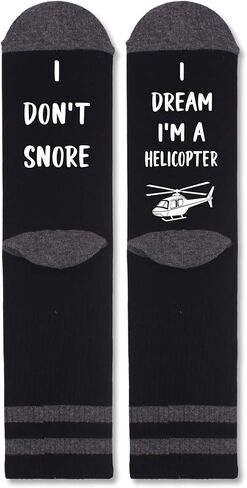 I Don’t Snore I Dream I’m A Helicopter Socks, Black Crew Socks for Men, Birthday Fathers Day Christmas Gifts for Men Dad Boyfriend Husband, Mens Gifts Ideas. (153) in Kuwait