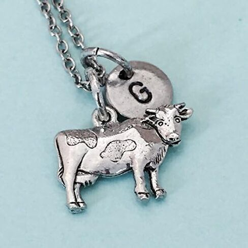 Cow necklace, cow charm, animal necklace, farm animal, personalized necklace, initial necklace, monogram, initial charm in Kuwait