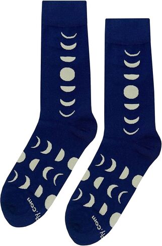 Moon Cycle Dress Socks Funny Novelty Crazy Fun Design Men Size 8-12 Cotton Casual Crew Colorful Funky Fancy Socks Gift for Men in Kuwait