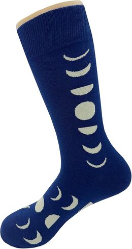 Moon Cycle Dress Socks Funny Novelty Crazy Fun Design Men Size 8-12 Cotton Casual Crew Colorful Funky Fancy Socks Gift for Men in Kuwait