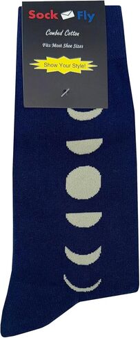 Moon Cycle Dress Socks Funny Novelty Crazy Fun Design Men Size 8-12 Cotton Casual Crew Colorful Funky Fancy Socks Gift for Men in Kuwait