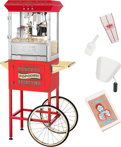 Great Northern Popcorn Perfect Popper Popcorn Machine with Cart and Stainless-Steel Kettle, Warming Light, and Accessories, 10oz, Red in Saudi Arabia