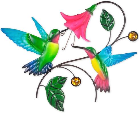 Metal Wall Art Hummingbird with Flower Decor, Metal Birds Yard Outdoor Wall Art, Hanging Bird Wall Decor for Living Room Home Indoor in Saudi Arabia