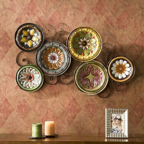 SEI Furniture - Marinci Scattered Italian Plates Wall Art - Transitional Design, Multi Metal - Fully Assembled - Ideal for Living Room, Bedroom (WS9435) in Saudi Arabia