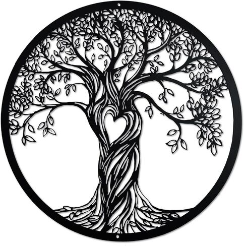Acopelo Metal Wall Decor, Tree Art Wall Sculpture, Metal Wall Art Hanging for Living Room Bedroom Indoor Outdoor, Laser Cut Rustic Black Tree of Life （Black） (Big) in Saudi Arabia