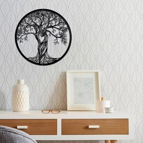 Acopelo Metal Wall Decor, Tree Art Wall Sculpture, Metal Wall Art Hanging for Living Room Bedroom Indoor Outdoor, Laser Cut Rustic Black Tree of Life （Black） (Big) in Saudi Arabia