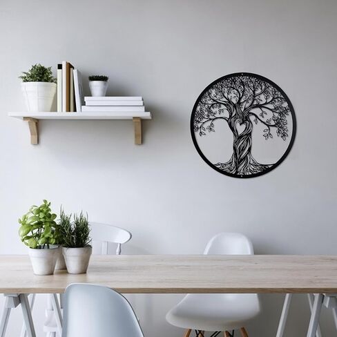 Acopelo Metal Wall Decor, Tree Art Wall Sculpture, Metal Wall Art Hanging for Living Room Bedroom Indoor Outdoor, Laser Cut Rustic Black Tree of Life （Black） (Big) in Saudi Arabia
