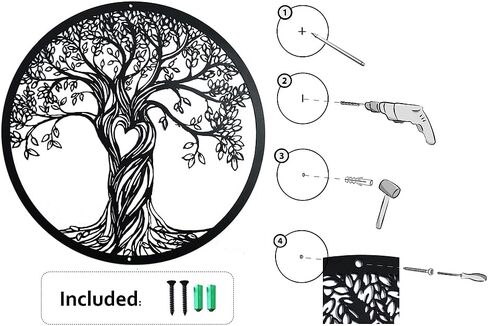 Acopelo Metal Wall Decor, Tree Art Wall Sculpture, Metal Wall Art Hanging for Living Room Bedroom Indoor Outdoor, Laser Cut Rustic Black Tree of Life （Black） (Big) in Saudi Arabia