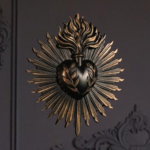 MagiDeal Sacred Hearts Wall Plaque,Sacrament Ornament,Art Home Gothic Statue Wall Hanging Sculpture for Hotel Porch Entrance Household, Black in Saudi Arabia