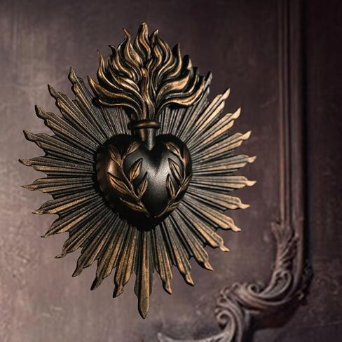 MagiDeal Sacred Hearts Wall Plaque,Sacrament Ornament,Art Home Gothic Statue Wall Hanging Sculpture for Hotel Porch Entrance Household, Black in Saudi Arabia