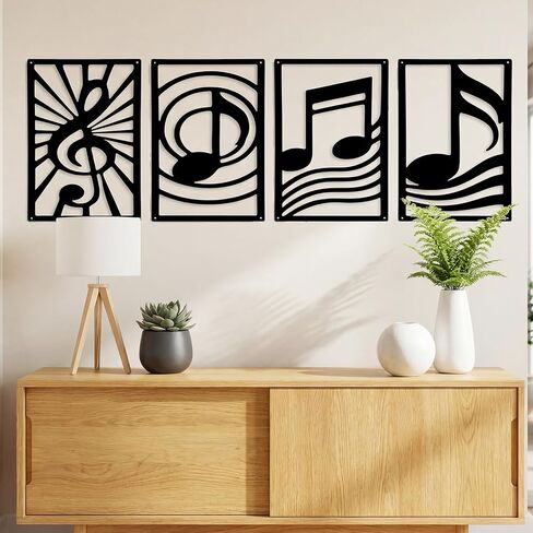 Yerliker 4 Pcs Metal Music Notes Wall Art Abstract Modern Minimalist Black Sculptural Wall Decor for Living Room Office Music Room or Studio Ready to Hang Contemporary Metal Home Decorations in Kuwait