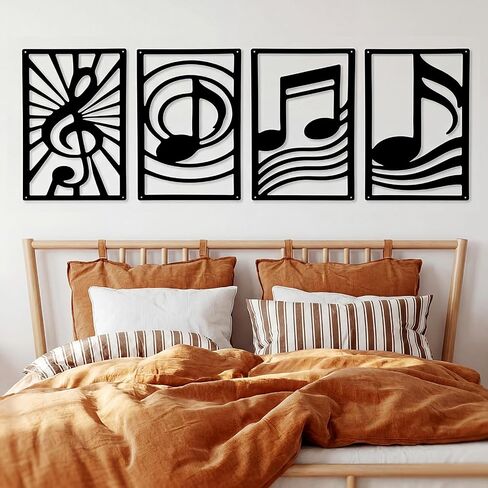 Yerliker 4 Pcs Metal Music Notes Wall Art Abstract Modern Minimalist Black Sculptural Wall Decor for Living Room Office Music Room or Studio Ready to Hang Contemporary Metal Home Decorations in Kuwait
