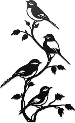 SonnTonn Black Metal Bird Wall Decor - 4 Birds on Branch Silhouette Wall Art, Rustic Style Wall Sculpture for Living Room, Bedroom, Patio, Garden, Farmhouse Home Decor (9.29"x15.75" / 23.6x40cm) in Saudi Arabia