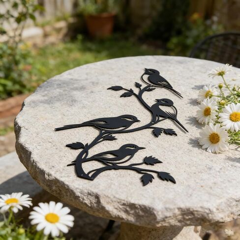SonnTonn Black Metal Bird Wall Decor - 4 Birds on Branch Silhouette Wall Art, Rustic Style Wall Sculpture for Living Room, Bedroom, Patio, Garden, Farmhouse Home Decor (9.29"x15.75" / 23.6x40cm) in Saudi Arabia