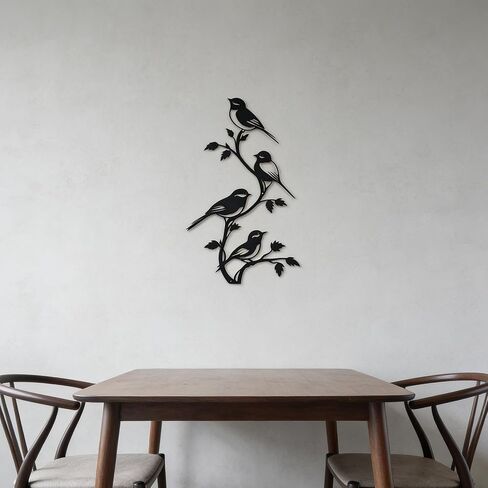 SonnTonn Black Metal Bird Wall Decor - 4 Birds on Branch Silhouette Wall Art, Rustic Style Wall Sculpture for Living Room, Bedroom, Patio, Garden, Farmhouse Home Decor (9.29"x15.75" / 23.6x40cm) in Saudi Arabia