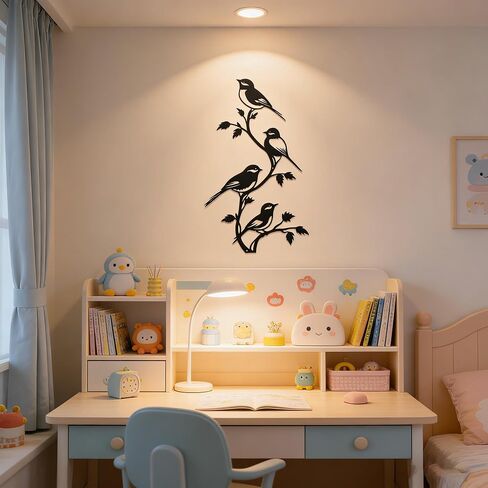 SonnTonn Black Metal Bird Wall Decor - 4 Birds on Branch Silhouette Wall Art, Rustic Style Wall Sculpture for Living Room, Bedroom, Patio, Garden, Farmhouse Home Decor (9.29"x15.75" / 23.6x40cm) in Saudi Arabia