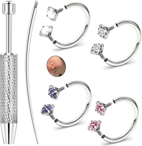 18g Horseshoe Nose Ring F136 Titanium for Women Internal Thread Double Gem Horse Shoe Nose Ring Hoop Cartilage Helix Tragus Earring Hoops Labret Lip Piercing Jewelry Small Septum Rings in Saudi Arabia