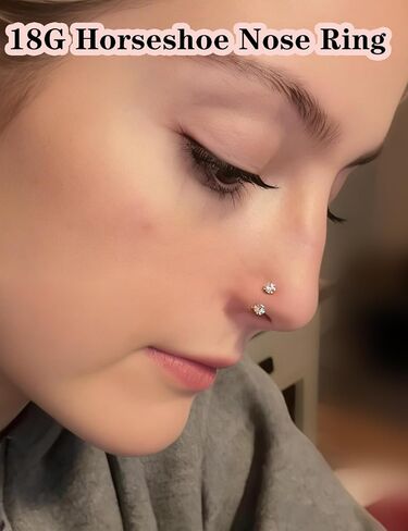 18g Horseshoe Nose Ring F136 Titanium for Women Internal Thread Double Gem Horse Shoe Nose Ring Hoop Cartilage Helix Tragus Earring Hoops Labret Lip Piercing Jewelry Small Septum Rings in Saudi Arabia