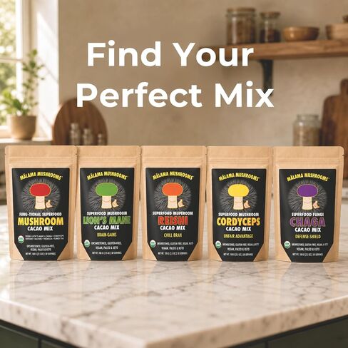 Malama Organic Mushroom Hot Cacao Mix, Lion's Mane Mushroom Powder with Fair Trade Cacao for Focus, Memory, & Immune Support – Vegan Superfood, Non GMO, 3.5 oz (50 Servings) in Kuwait