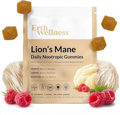 Lion’s Mane Mushroom Gummies – 1000mg Fruiting Body Extract per Serving – Brain & Focus Support – Daily Nootropic – Vegan, Low Sugar, Non-GMO – 60 Ct in Kuwait