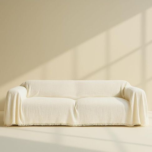 Cloud Like Sofa Cover %100 Pure Cotton, Gauze Couch Covers for Sectional, 3 Seater, 4 Seater Sofa, Extra Large 4 Layered Muslin Natural Fabric, Washable Couch Cover (Cream, 95x150" / 240x380 cm) in Saudi Arabia