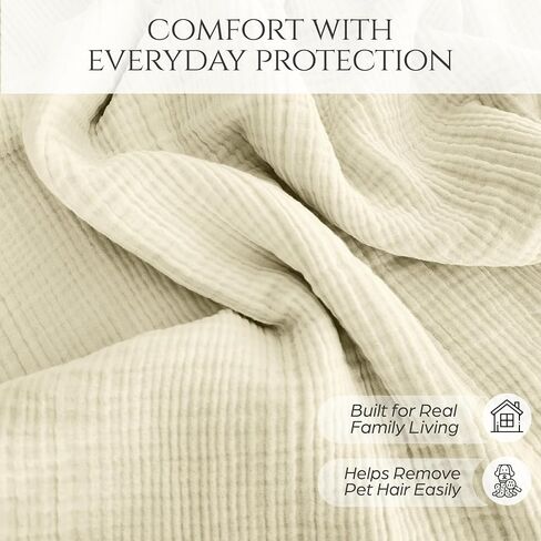 Cloud Like Sofa Cover %100 Pure Cotton, Gauze Couch Covers for Sectional, 3 Seater, 4 Seater Sofa, Extra Large 4 Layered Muslin Natural Fabric, Washable Couch Cover (Cream, 95x150" / 240x380 cm) in Saudi Arabia