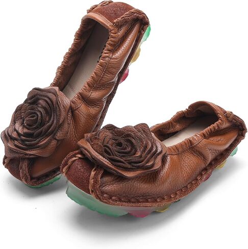 Loafers for Women Genuine Leather Flowers Flats Comfortable Soft Slip On Walking Shoes Non-Slip Casual Flats in Saudi Arabia