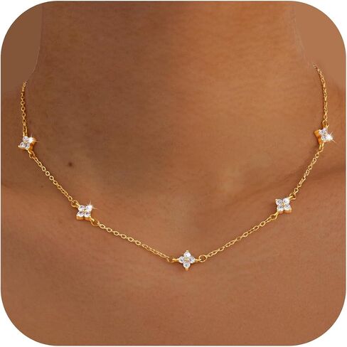 Wellike Gold Necklace for Women Trendy Choker Necklaces Crystal Pendant Non Tarnish Necklace Cubic Zirconia Charm Dainty Summer Jewelry in Saudi Arabia