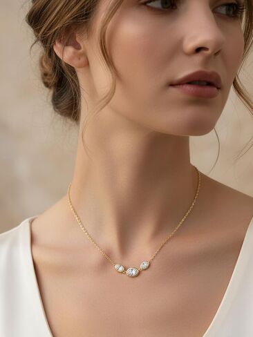 CYW Sapphire/Emerald/Moissanite Three Stone Bezel Choker Necklace for Women, Really Authentic Solid 925 Sterling Silver, 16"-17" Adjustable, Birthday Anniversary Valentines Mothers Day Gift in Saudi Arabia