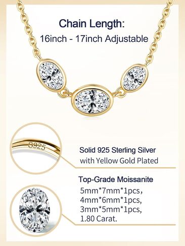 CYW Sapphire/Emerald/Moissanite Three Stone Bezel Choker Necklace for Women, Really Authentic Solid 925 Sterling Silver, 16"-17" Adjustable, Birthday Anniversary Valentines Mothers Day Gift in Saudi Arabia