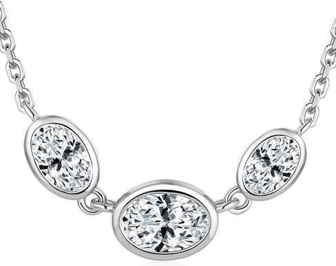 CYW Sapphire/Emerald/Moissanite Three Stone Bezel Choker Necklace for Women, Really Authentic Solid 925 Sterling Silver, 16"-17" Adjustable, Birthday Anniversary Valentines Mothers Day Gift in Saudi Arabia