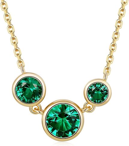 CYW Sapphire/Emerald/Moissanite Three Stone Bezel Choker Necklace for Women, Really Authentic Solid 925 Sterling Silver, 16"-17" Adjustable, Birthday Anniversary Valentines Mothers Day Gift in Saudi Arabia