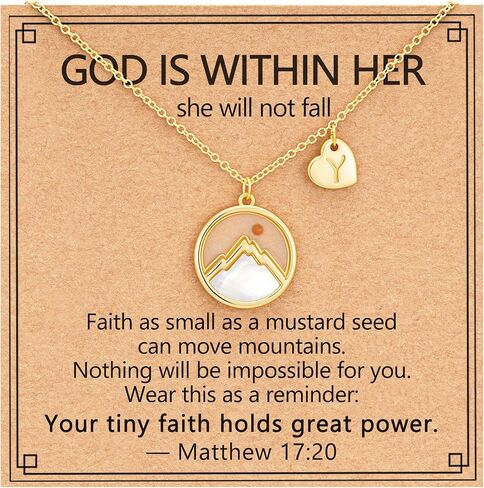 Mustard Seed Initial A-Z Necklace, Graduation Gifts 14K Gold Plated Moving Mountains Faith Confirmation First Communion Baptism Christian Religious Gifts 17+3 Inches in Saudi Arabia